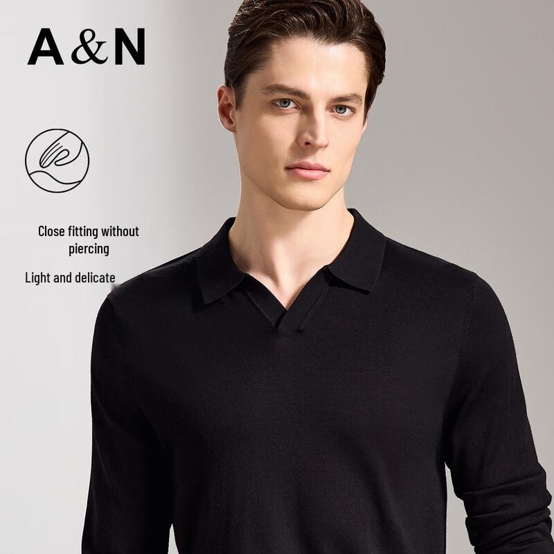 Antonio Men's 100% Merino Wool Business Casual Long-Sleeve Polo Shirt