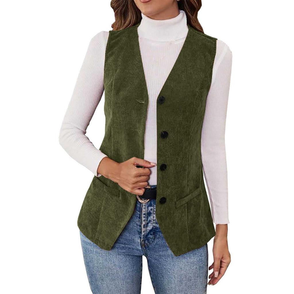 Women's Fashionable Fitted Corduroy Vest Jacket