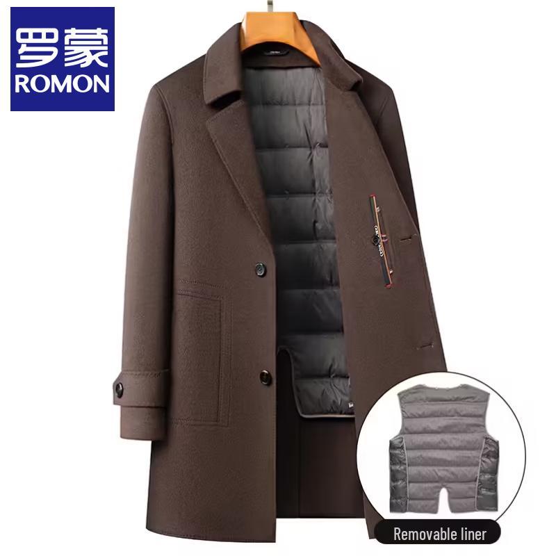 Romon Men's Wool Blend Mid-Length Double-Faced Overcoat
