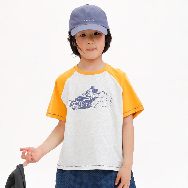 Naju Kids' Summer Pure Cotton Vintage Color-Block Print Half-Sleeve Raglan Tee