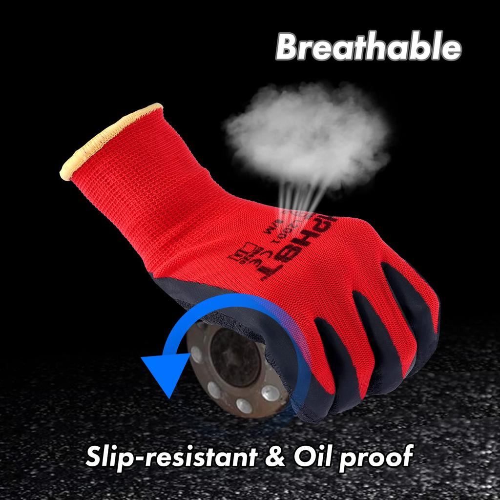 Latex Work Gloves and Safety Work Gloves Waterproof Seamless Knit Gloves for Mechanical Excellent Suitable for Warehouses and Red [HPHST] Hand-Coated