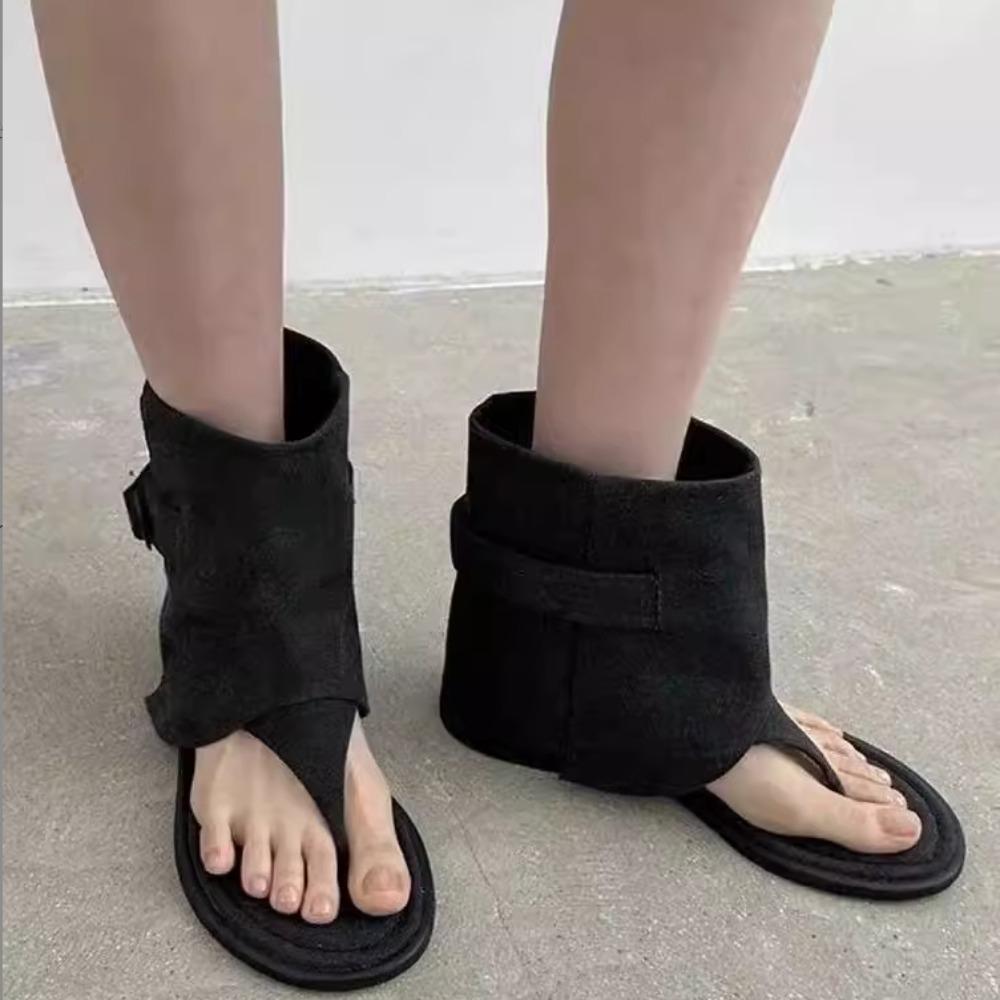 

Женские повседневные сандалии Летние новые сапоги до щиколотки на плоской подошве с перемычкой между пальцами и римскими ремешками Женская обувь Универсальные летние женские сапоги 40 чёрный