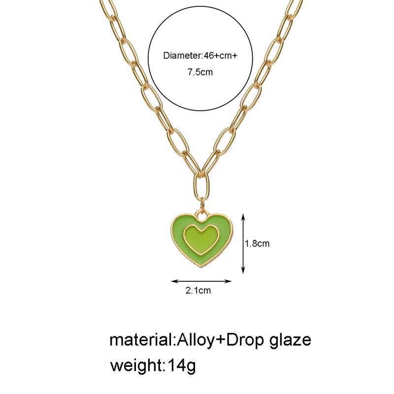iF ME Vintage Colorful Multiple Love Heart Necklace Pendant for Women Girl Silver Hiphop Punk Long Beads Chain Necklaces Jewelry