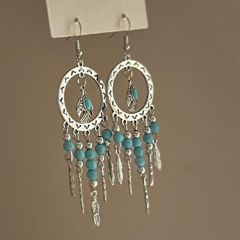 Bohemian Ethnic Style Feathers Fringed Earrings Ear Hooks Personalized Vacation Wind Ears