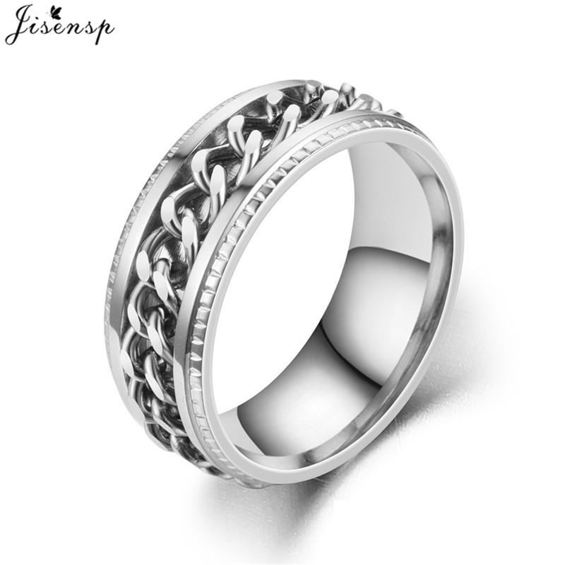 Fashion Anxiety Fidget Rings Relaxing Stainless Steel Rotatable Chain Ring for Men Women Spinner Zircon Gold Black Bague Homme