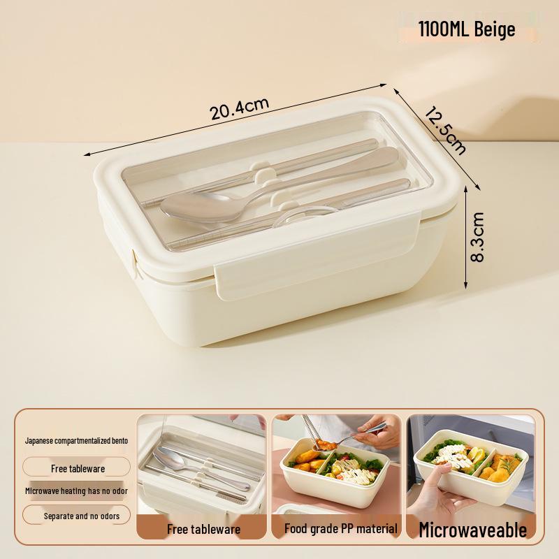 Microwaveable Japanese Bento Box for Office & Students - Fresh-Keeping, With Spoon & Chopsticks, Convenient Compartmented Lunch Box