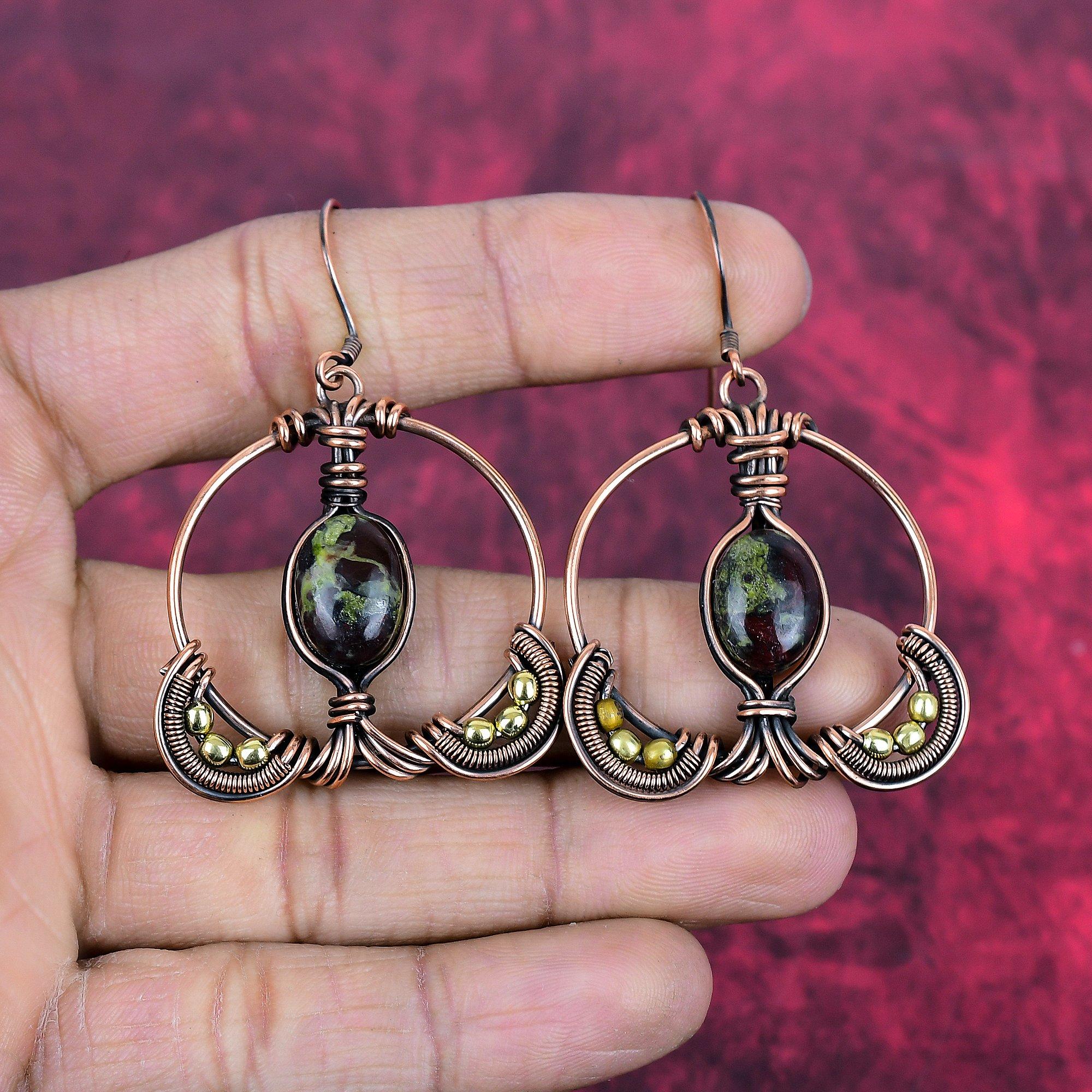 Dragon bloodstone earring copper wire wrapped earrings handmade natural gemstone earring dragon bloodstone copper jewelry anniversary gifts