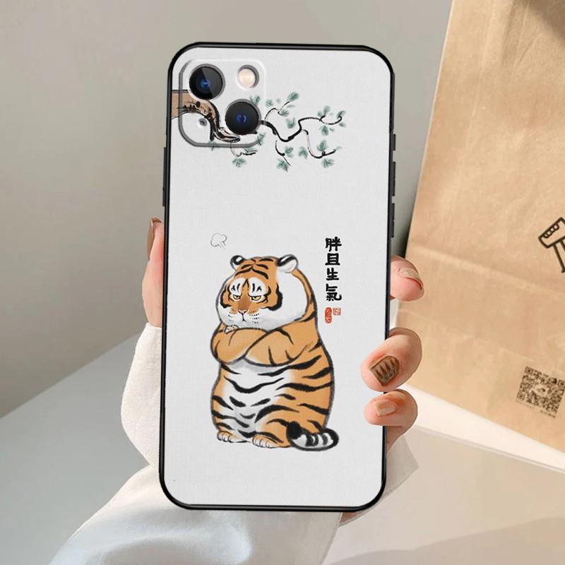 

Cartoon Fat Tiger Phone Case For iPhone 17 Air 16 15 14 13 11 12 Pro Max 13 12 mini 15 16 Plus 16e Cover Coque iPhone 15 Pro