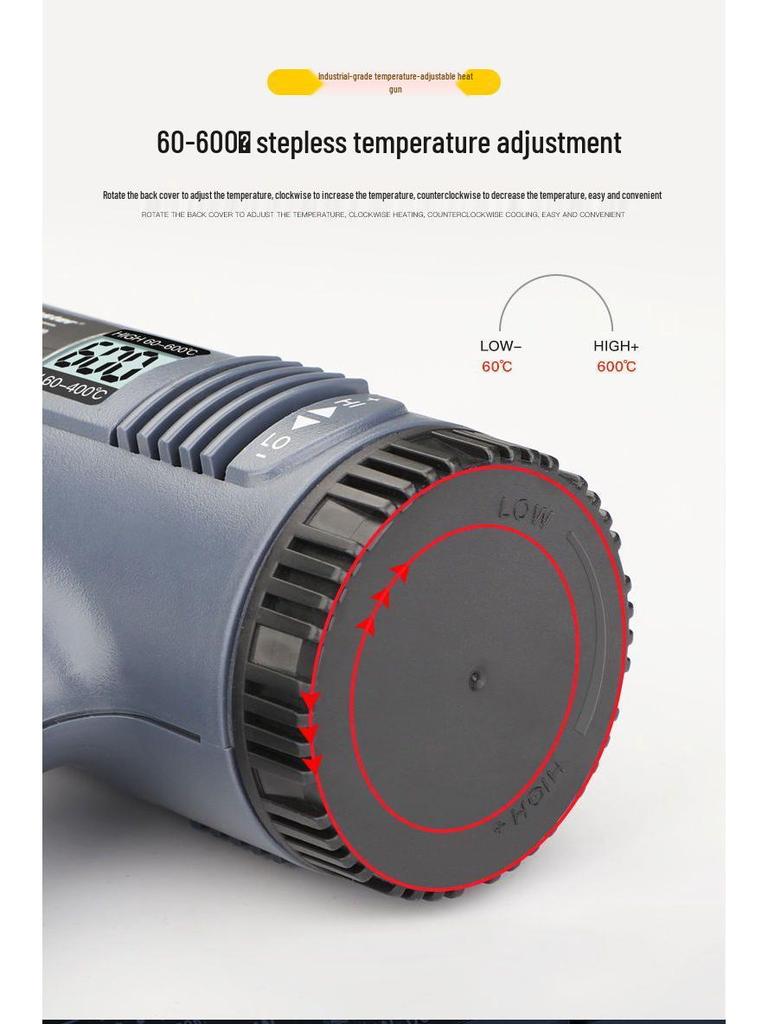 Adjustable Temperature Electric Heat Gun with Digital Display - High Power for Baking, Car Wrapping, and Heat Shrink Film
