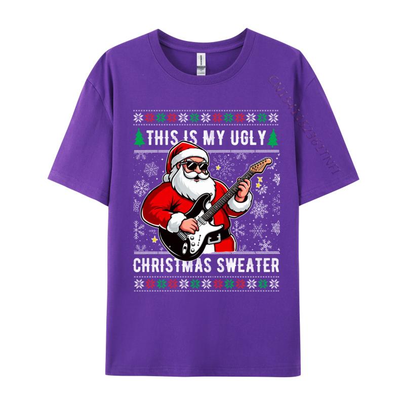 Santa Loves Guitar This Is My Ugly Sweater Christmas Music T Shirts Anime Comic Novelty Tshirts Boy Youth Tees