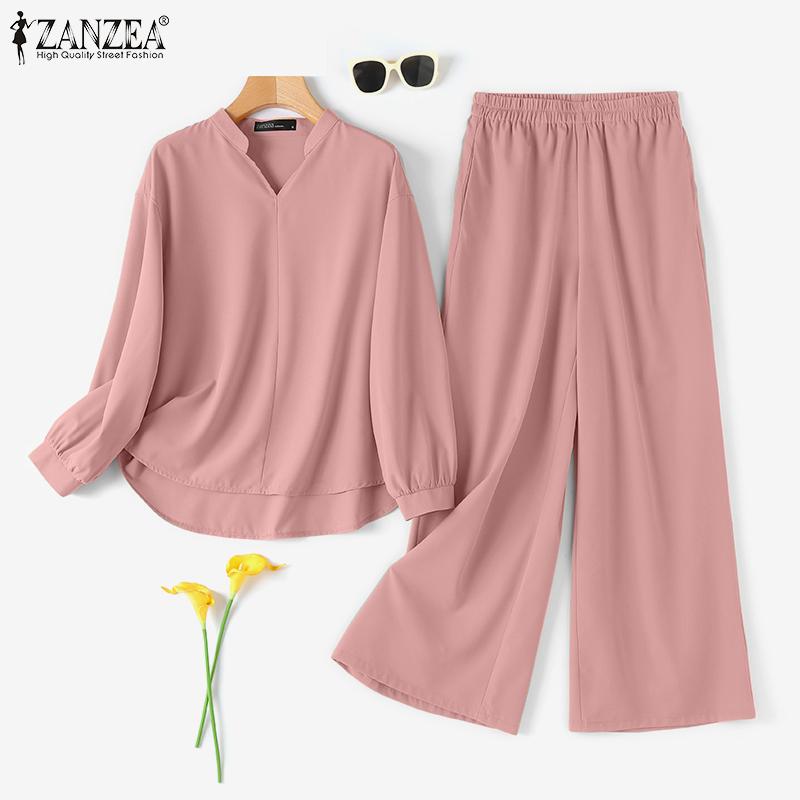 

ZANZEA Женская блузка и брюки повседневный комплект из двух предметов с брюками