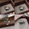 Fashionable Green Zircon Copper Ring For Women With Vintage Geometric Design Adjustable Size