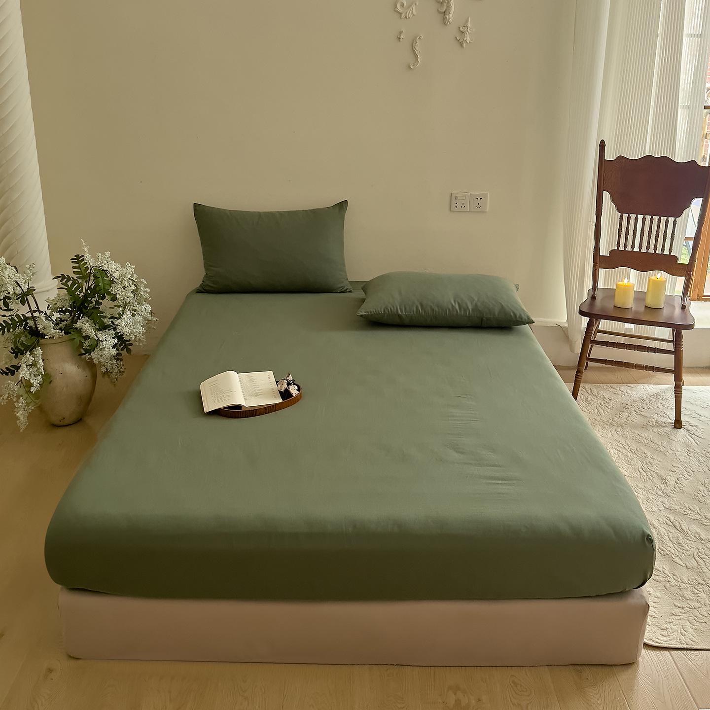 100% Cotton Retro Double Layer Gauze Fitted Sheet - Moisture-Absorbing, Breathable, Soft, Skin-Friendly Mattress Protector for Dorms 120x200x20cm Fitted Sheet