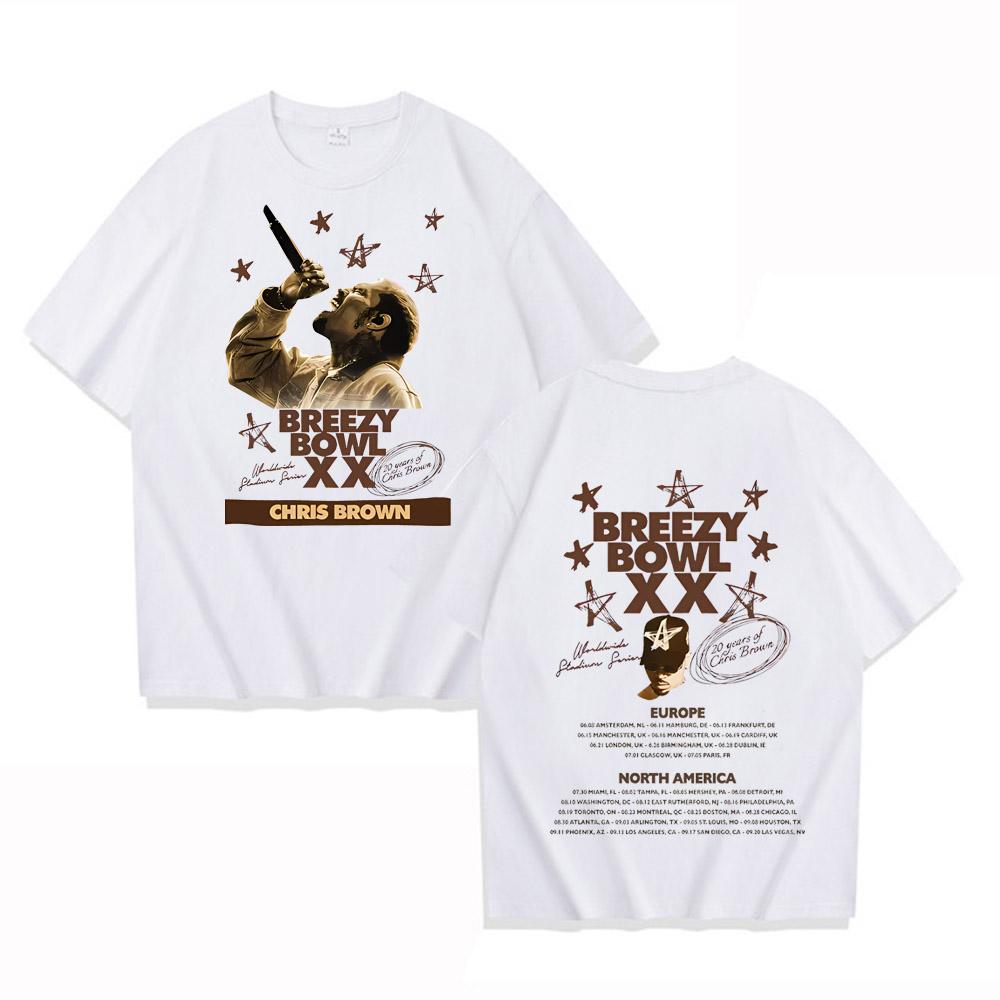 Chris Brown Breezy Bowl XX Tour 2025 Tričko Pánské Dámské Hip Hopová Móda Popová Hudba Trička Ležérní Bavlna Vintage Trička