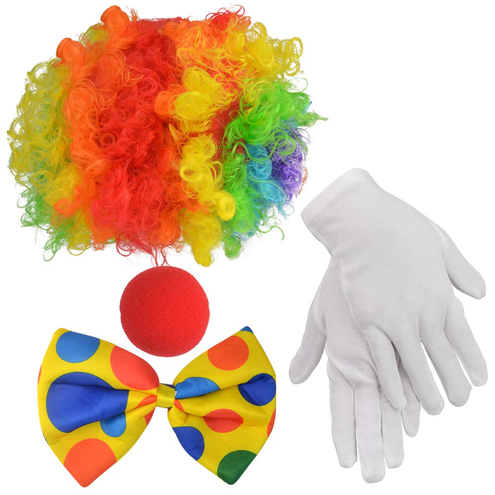 

Clown Costume Set Clown Rainbow Wig Nose Bow Tie White Gloves Accessories for Parties Carnivals Pretend Play Women Men Adults
