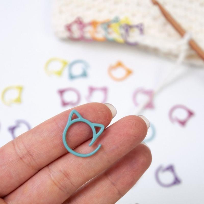 24Pcs Cat Ear Stitch Markers Set for Knitting Crochet Multiple Color Metal Locking Rings Craft Marker Tools DIY Sewing Projects