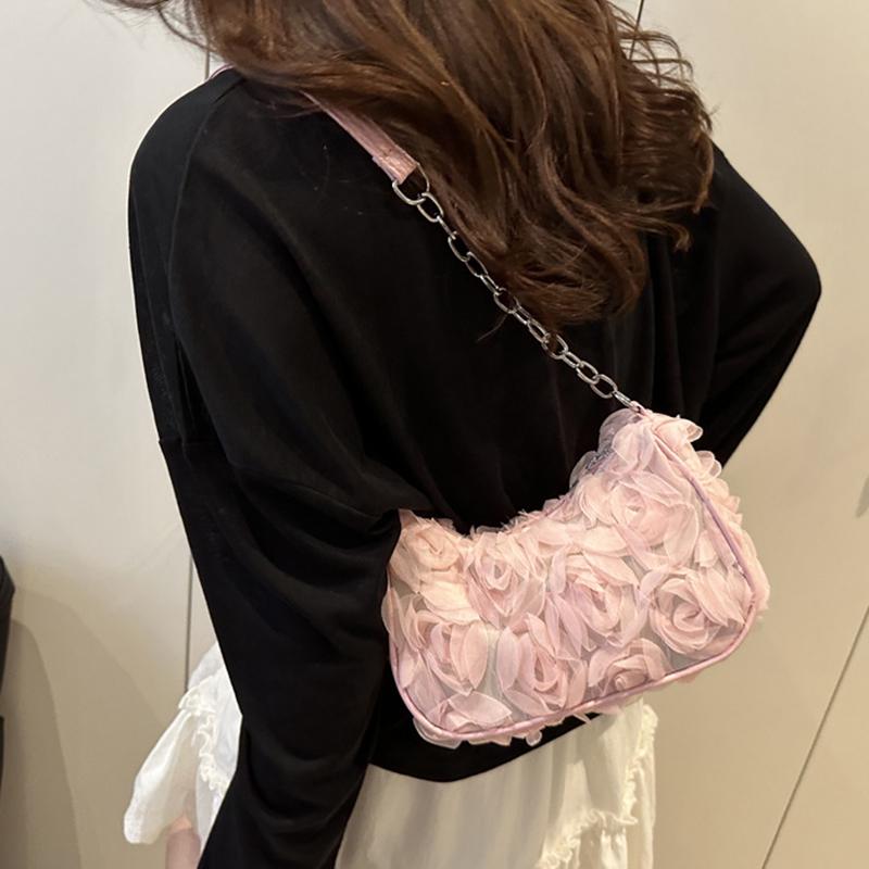 Elegant Rose Flower Shoulder Bag Women's Bridal Underarm Handbag Wedding Clutch Purse Evening Party Bag