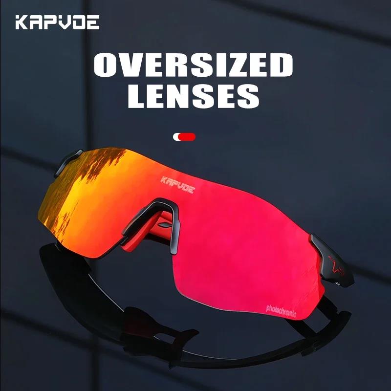 Kapvoe Photochromic Sports Sunglasses Rimless Cycling Glasses Bike Bicycle Glasses Men's MTB Road Running Goggles Red Blue UV400 4