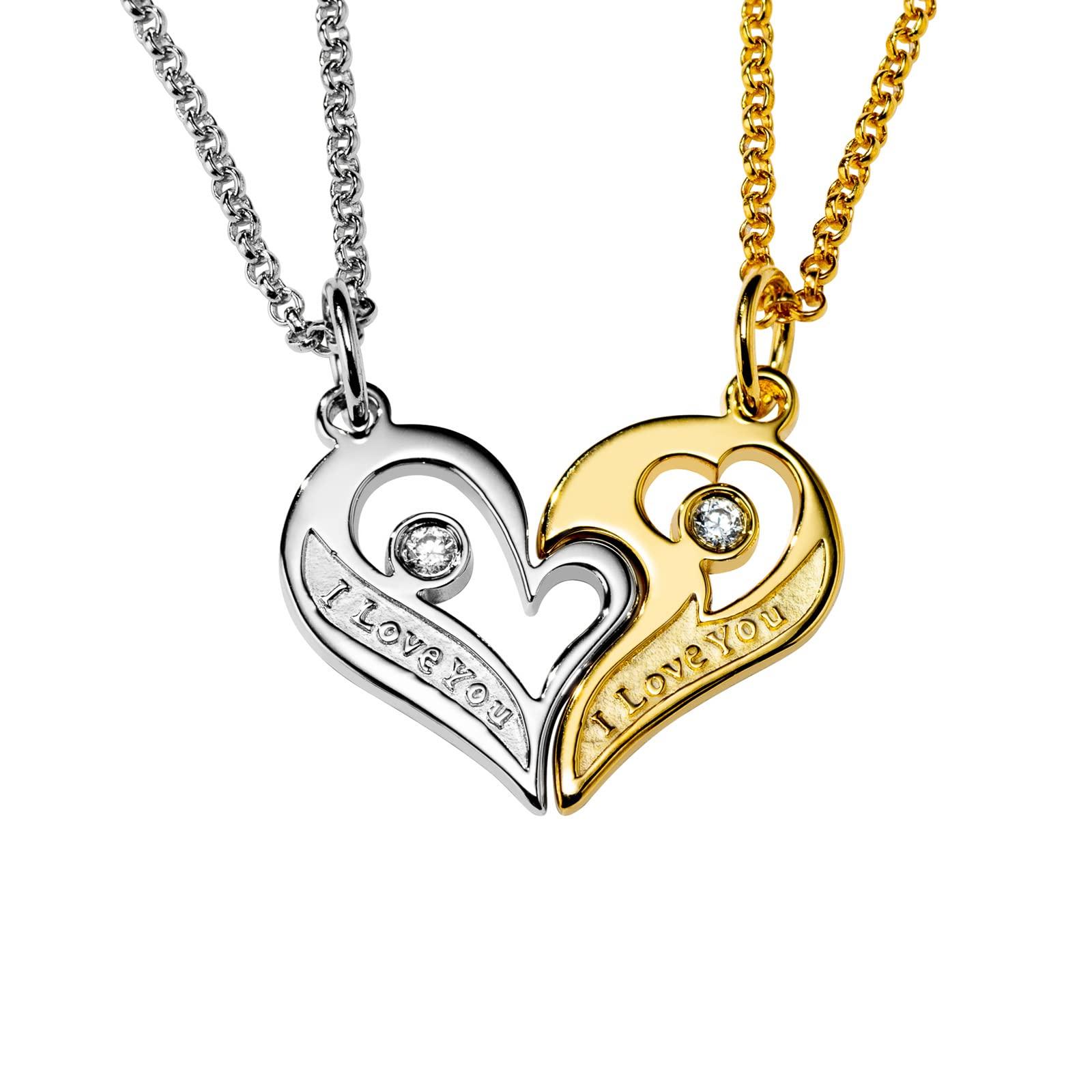 

Pair Necklace Couple Heart Set of 2 925 Silver Metal Hypoallergenic Popular Brand Simple Platinum 18k Gold Plated Valentine White Day Present Gold