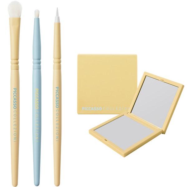 

Кисти для макияжа Picasso Collezioni Lemon Cream Soda Edition, 3 типа + набор для глаз с двойным зеркалом, смешанные цвета, самый популярный косметический аксессуар в Корее