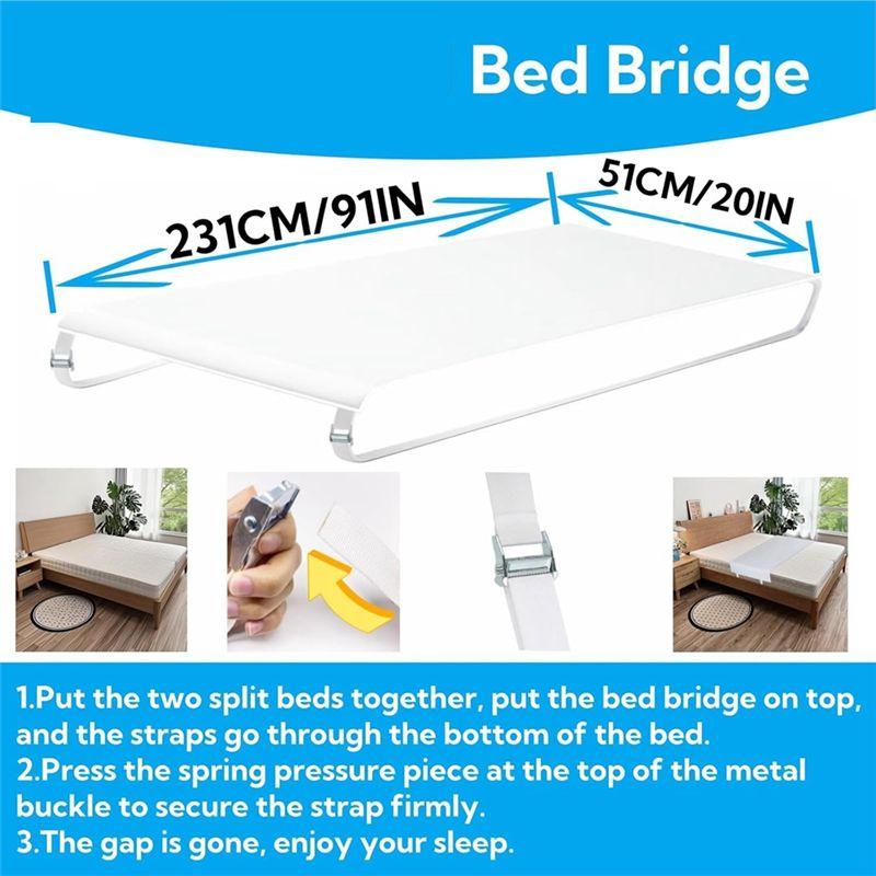Easy Use Bed Bridge Long Bed Converter With Metal Button And Fixing Straps, Twin To King Size Split King Gap Filler For Adjustab
