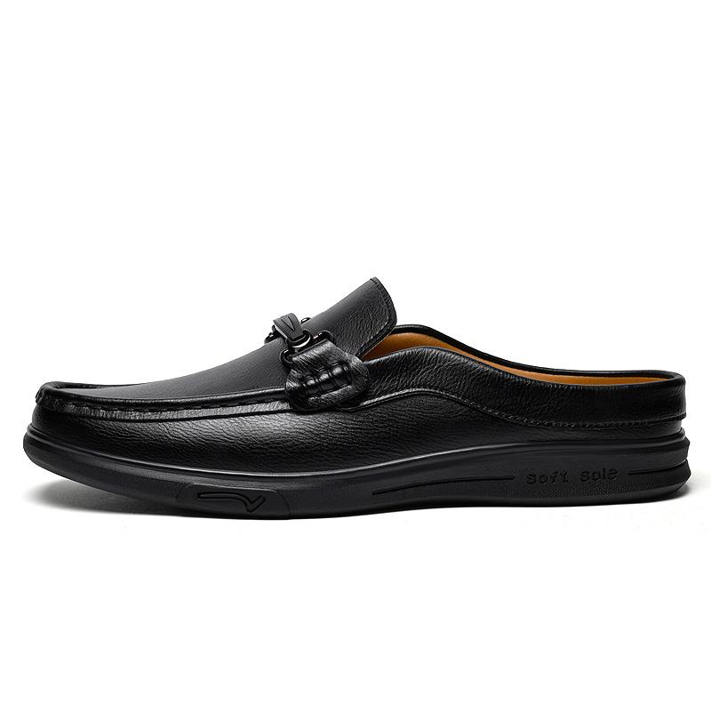 

Metal Buckle Decoration Luxury Brand Men Handmade Non-slip Comfortable Home Slippers Casual High-quality Flat Bottomed Loafers 47 чёрный