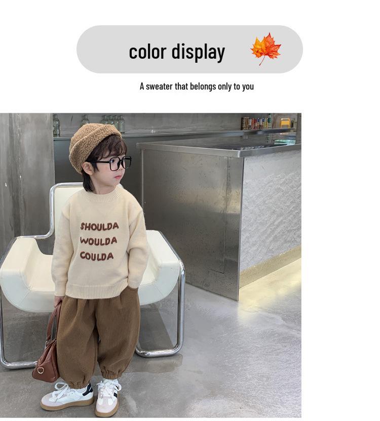 Korean Style Kids' Round Neck Sweater – 2025 Autumn/Winter Knit Pullover for Boys