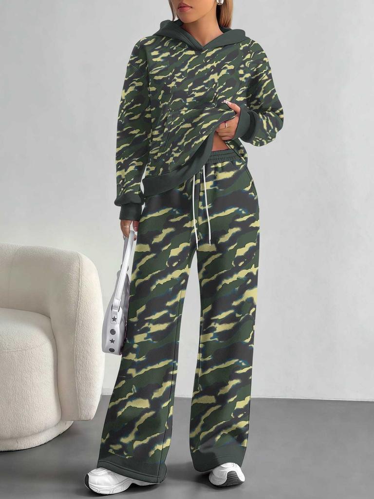 Patchwork Tie-dye European and American Casual Long-sleeve Set, Women's Hoodie Sweatshirt and Pants Two-piece Set