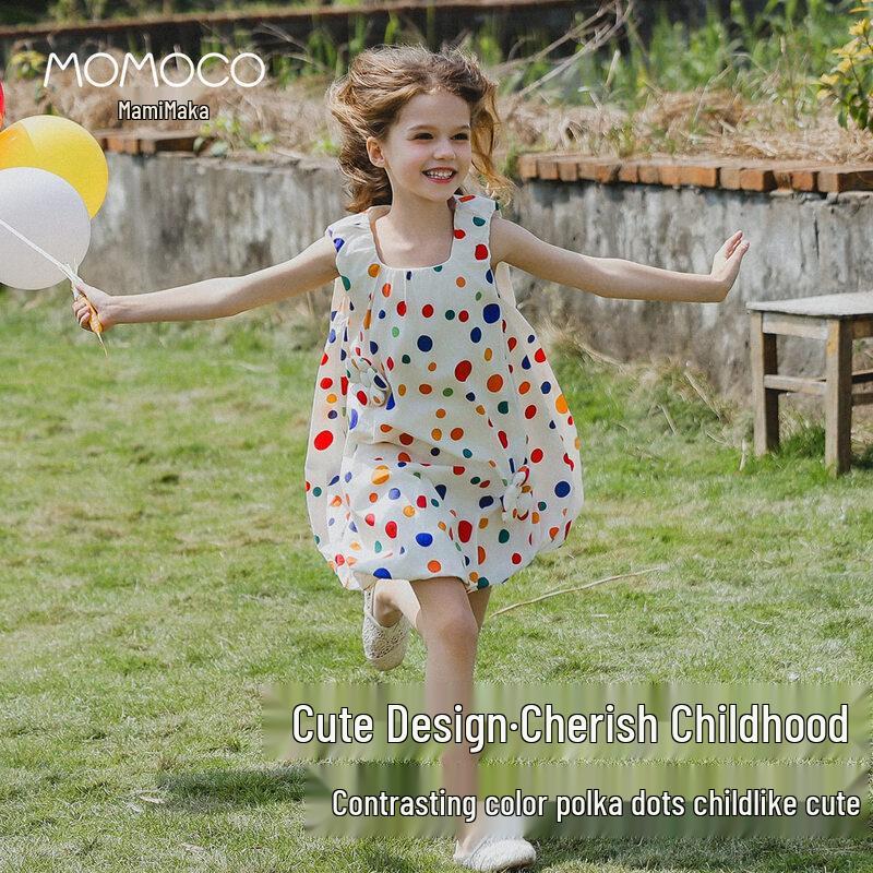 MOMOCO Girl's Summer Polka Dot Sleeveless Cotton Dress