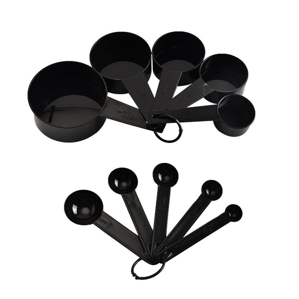10Pcs/Set Black 5 Measuring Spoons 5 Cups Set for Baking Weighing Tools