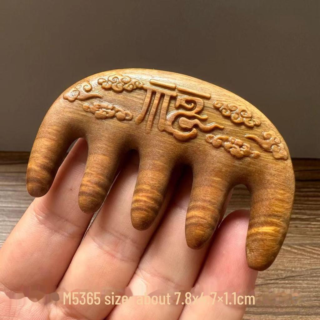 Green Sandalwood Carved Portable Scalp Massage Comb for Women