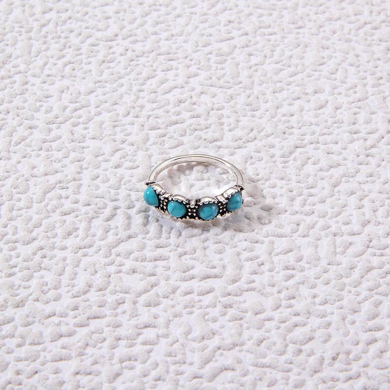 European and American Jewelry Retro Alloy Turquoise Ring Ethnic Style Oval Geometric Ring Pair Ring Set