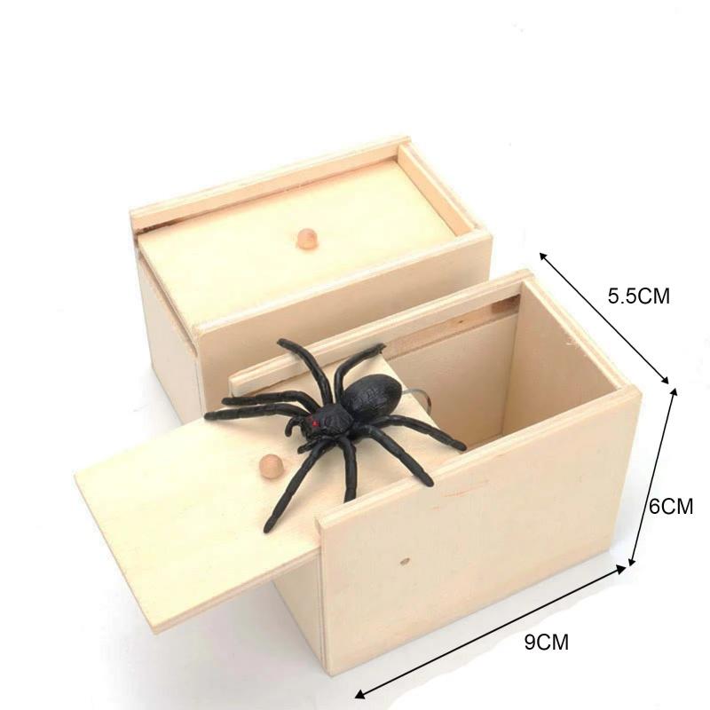 Simulation Spider with Wooden Box Kids Favors Tricky Prank Joke Toy Haunted House Horror Props Halloween Party Decor Supplies