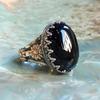 He Cheng Modern Minimalist Gold-Edged Black Gemstone Unisex Couple Rings