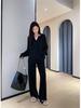 Light Knit Autumn-Winter V-Neck Sweater & Wide-Leg Pants Women’s Set