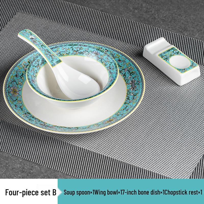 Set di stoviglie smaltate in stile cinese: Set di 4 ciotole, piatti e stoviglie in ceramica per uso in ristoranti e hotel