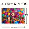 2D Cinco de Mayo Taco Party Backdrop, Colorful Papel Picado Cactus & Balloon Photography Background