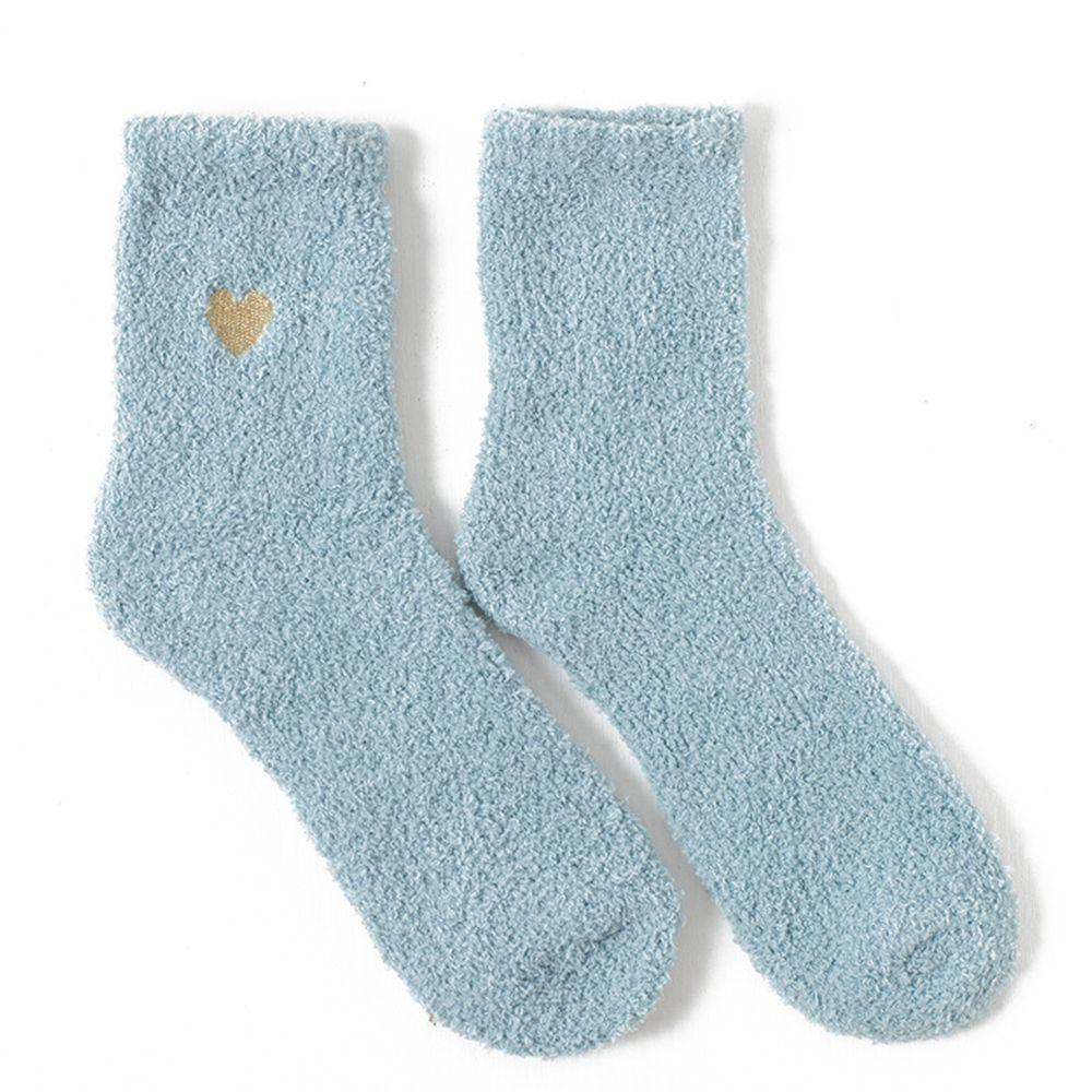 

Solid Color Girls Simple Female Hosiery Mid-tube Socks Coral Fleece Socks Cute Floor Socks