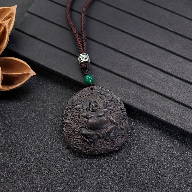 Natural ebony hand-carved necklace female long retro literary Pixiu sweater chain versatile accessories