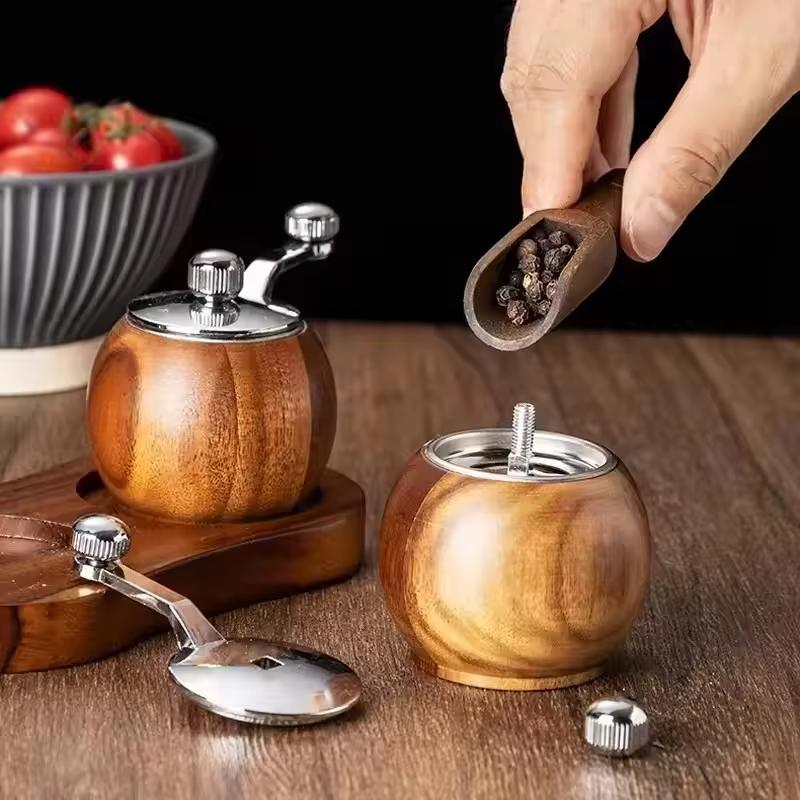 Modern Minimalist Wooden Pepper Mill Manual Ceramic Core Grinder Multi-Functional Salt Spice Grinder Tool for Seasoning & Gift