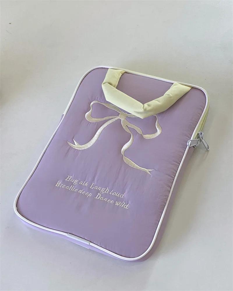 Cute Embroidered Bow Laptop Sleeve Handbags For Macbook Air Pro 11 13 14 15.6 Inch Cover For Ipad Pro 11 12.9 2026 Tablet Pouch