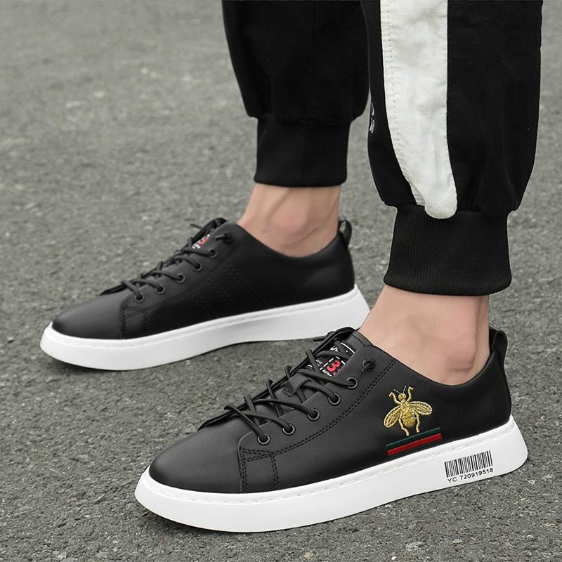 Leather low-top bee board shoes inner height increase summer breathable sports and leisure shoes
