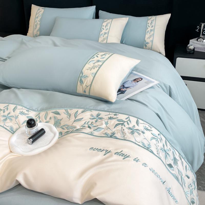 Light Luxury 100% Long-Staple Cotton Embroidered Bedding Set - High-End Four-Piece Pure Cotton for All Seasons.