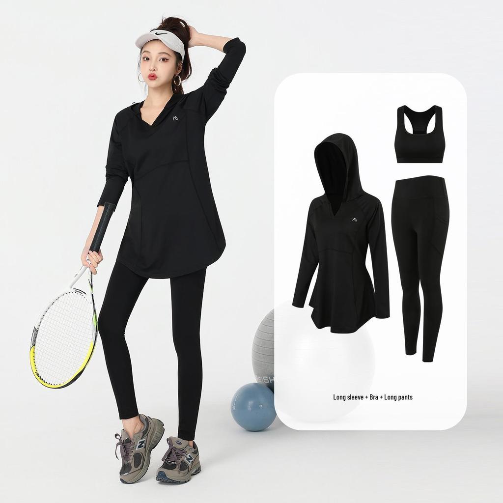 2026 Fashion Plus Size Women's Hooded Yoga & Sports Set - Long Sleeve for Spring/Autumn