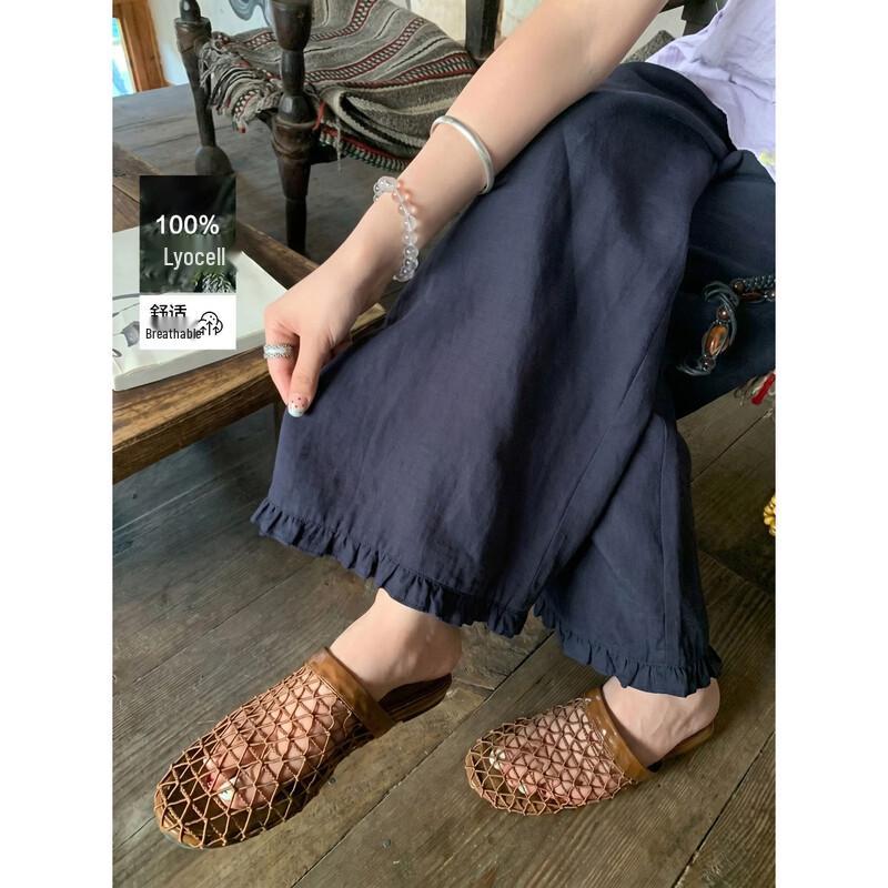 Demana Women s Lyocell Cropped Wide-Leg Casual Pants L