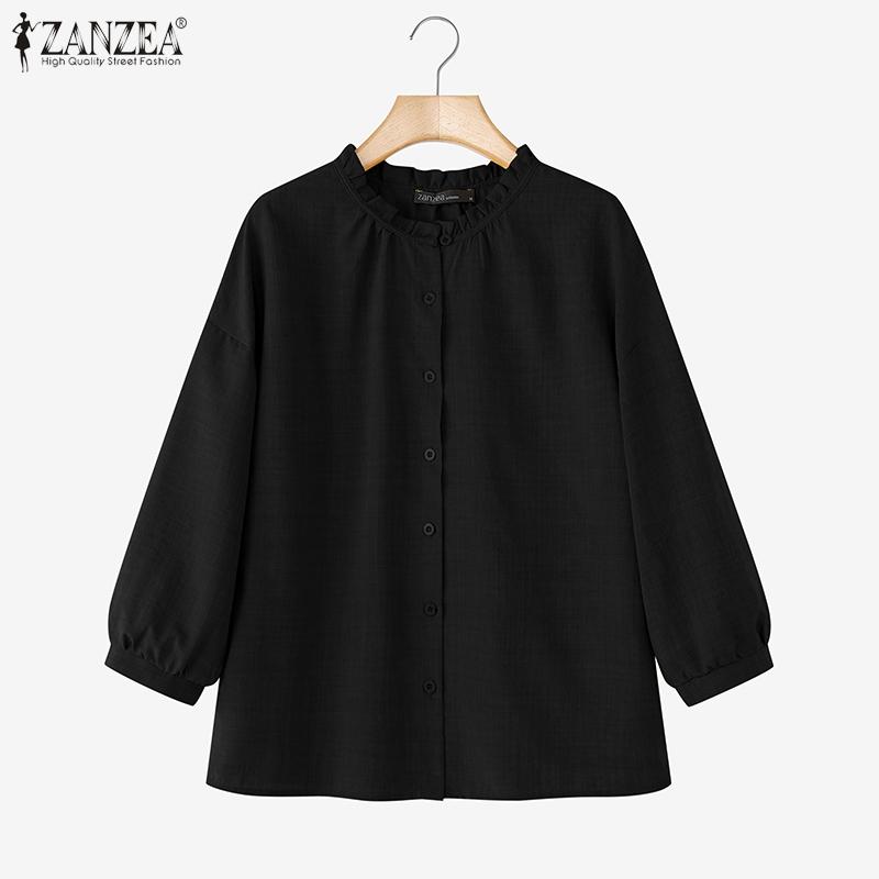 ZANZEA Damen Lässig Rundhals Locker 3/4 Ärmel Einfarbig Bluse