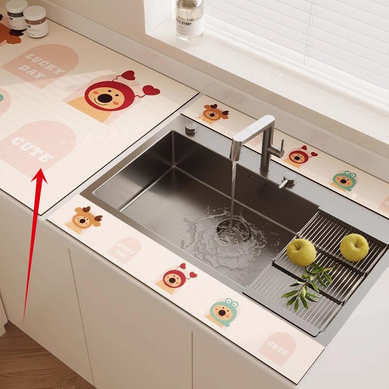 3PC Kitchen Faucet Diatomaceous Earth Water Stopper Drain Mat Bathroom Countertop Absorbent Mat Long Narrow Edge Coaster