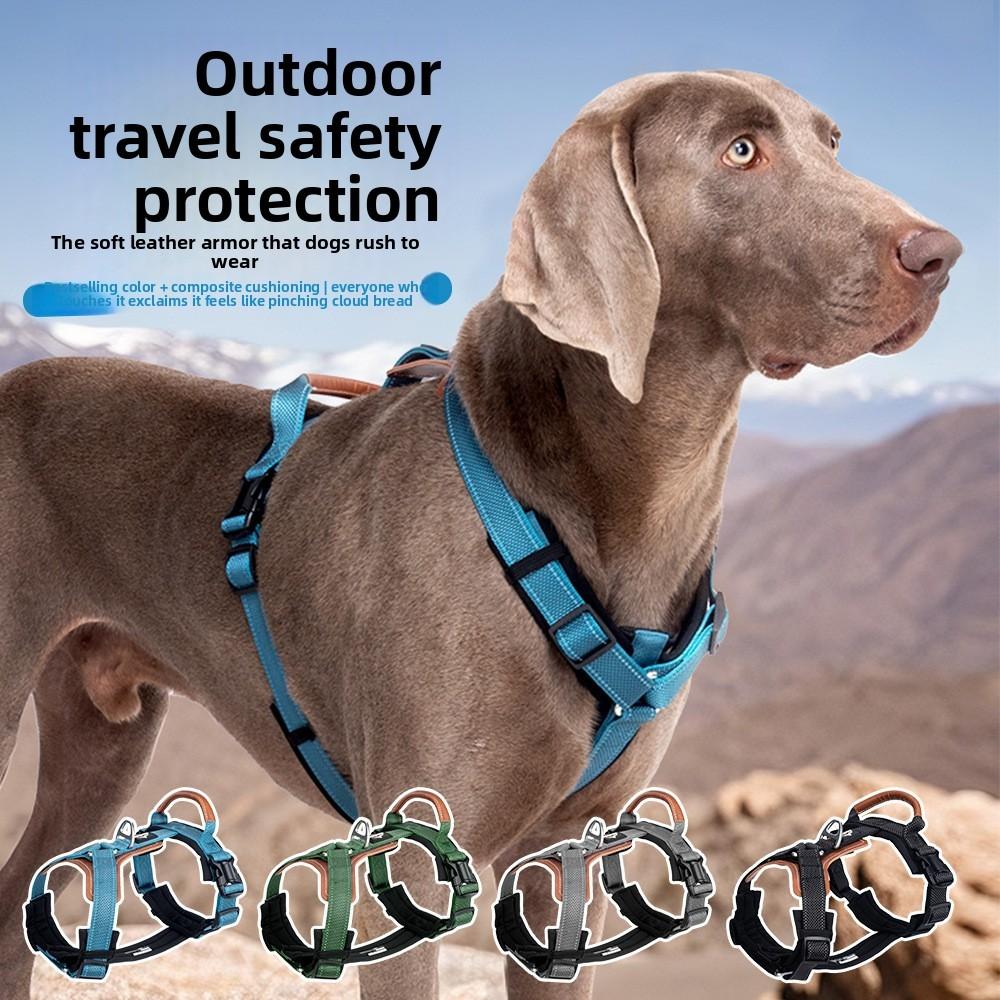 Pet Harness With Reinforced Leather Back Support No Resist Durable For Active Dogs