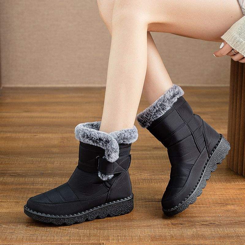 Snow Boots Women's Winter Cotton Shoes Foreign Style Versatile Warm Waterproof Non-slip Thickened Soft Sole Velvet Mother Shoes One Pedal