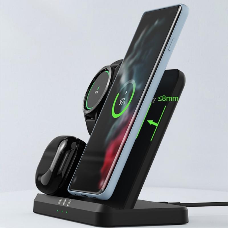 3 in 1 Wireless Charger Dock Station for S22/S21/S20/Note 20 Phones,Watch 4/3/Active 2 Smartwatch Quick Charging Stand